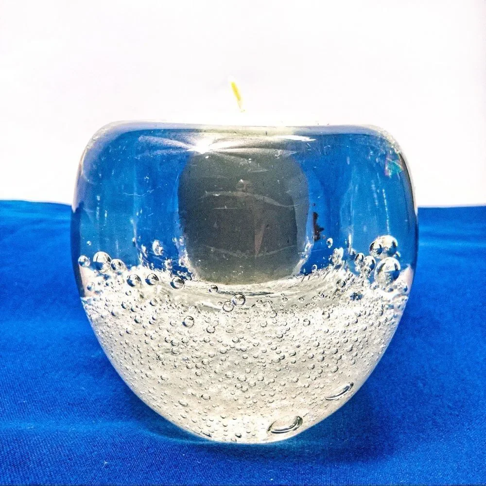 VTG Clear Blown Glass Bubbles Votive Candle Holder